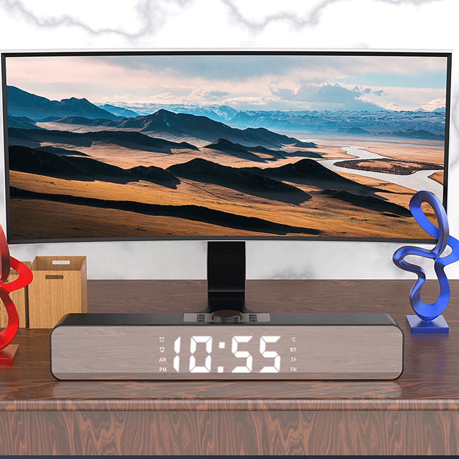 ZFYXGS Clock Bluetooth Speaker Long Desktop Alarm Clock Audio Mirror Clock