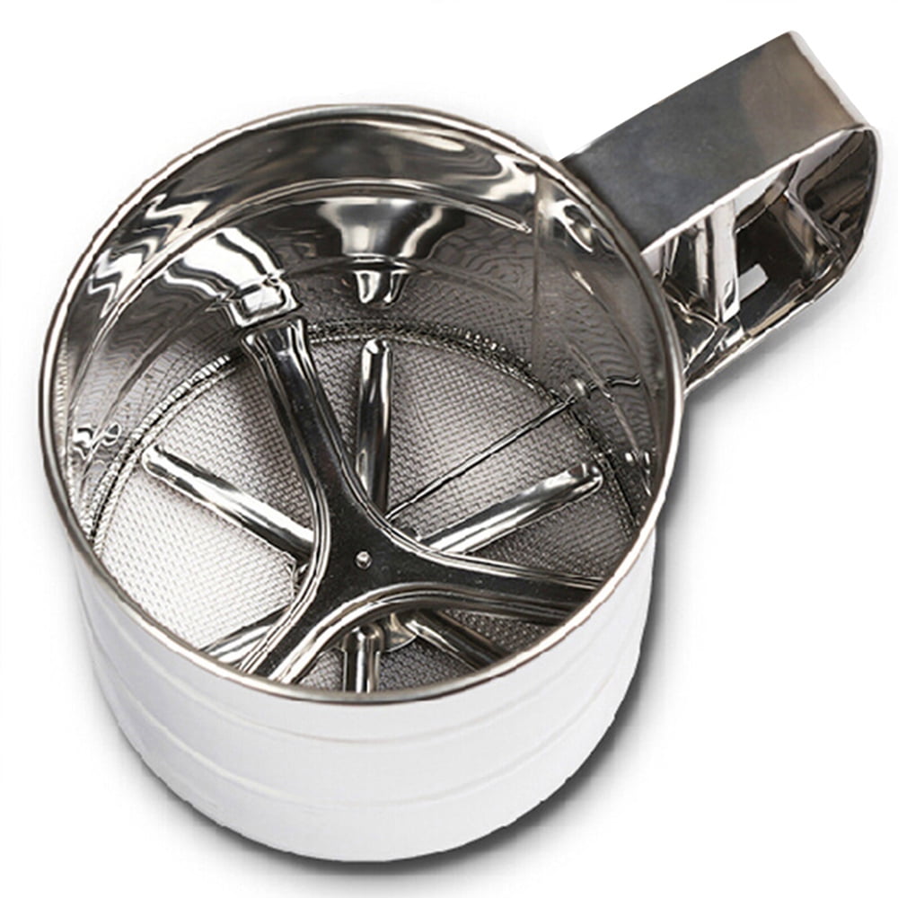 Stainless Steel Mesh Flour Sifter Mechanical Baking Icing Sugar Shaker Sieve Strainer Mesh Powder Cake Baking Kitchen Tool