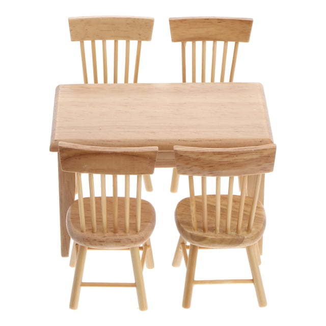 Shisuyan Miniature Wooden Dining Table and Chair Set for Decor Beige Color 4x2 56x2 56 Inch