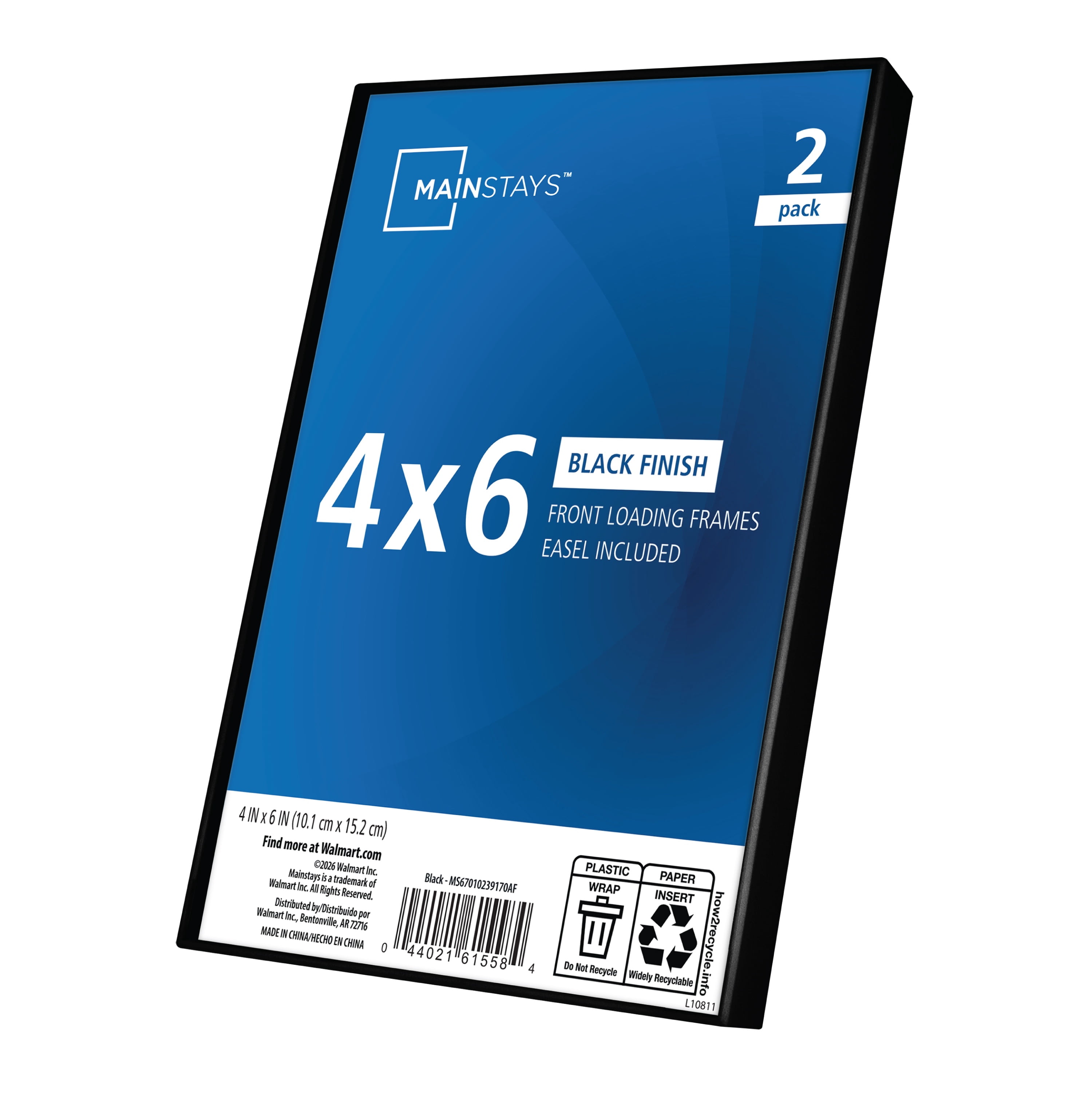 Mainstays 4x6 Picture Frame Black Front Loading Wall or Tabletop Photo Frame, Set of 2