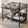 thumbnail image 3 of Queen Over Queen Bunk Bed with 2 Drawers, Shelf, Charging Station, Black, 3 of 9