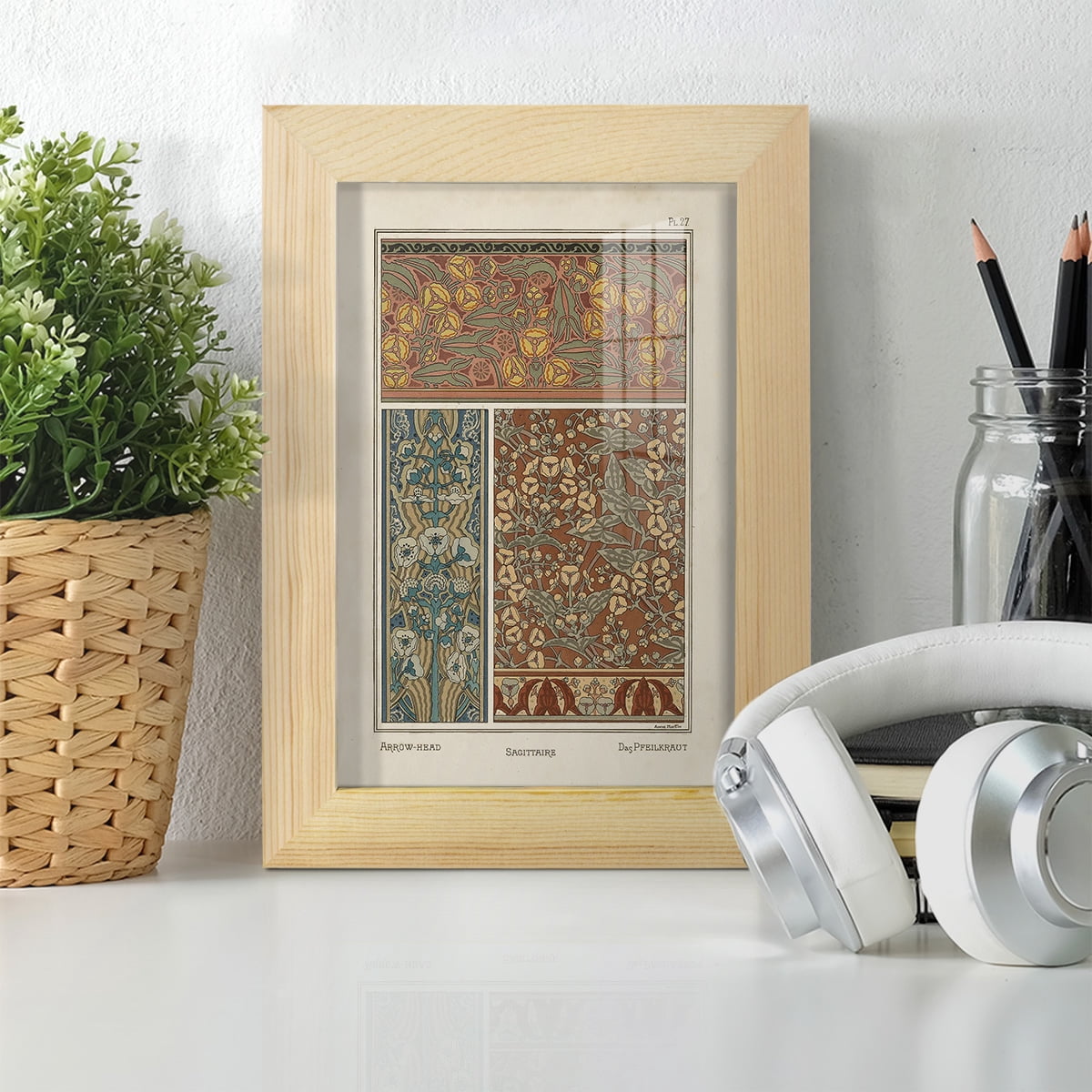Nouveau Decorative II - Framed Print w/glass - Natural Wood