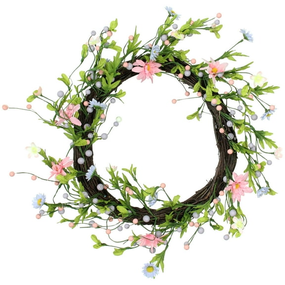 15" Green Pink and Purple Decorative Artificial Spring Floral Twig Wreath - Unlit