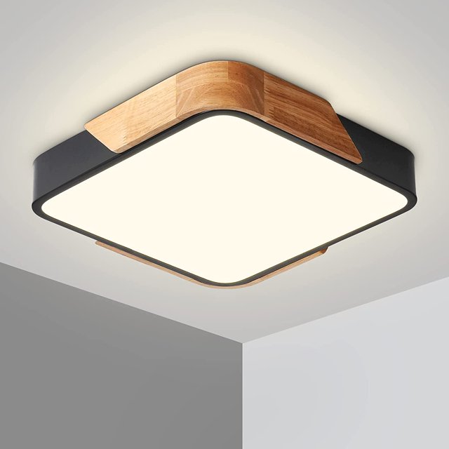 Luz de techo LED Lámpara de techo de 24 W con control remoto Brillo ajustable Luminaria de baño cuadrada ultra delgada moderna para oficina en casa, negro 30 cm JAMW Sencillez