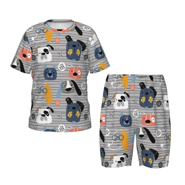 Fotbe Dog Pijama Estampada de 2 Piezas para Niños – Ropa de Dormir de Manga Corta Cómoda para Niños y Niñas, Camiseta y Shorts de Algodón-Large