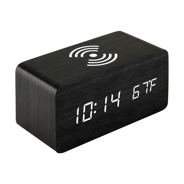 Yhmxh Alarm Clock Smart Home Digital Clock Wooden Digital Electronic Alarm Clock Charging Clock Bedside Wireless Charging Digital Wooden Clock Desk Clock a clock