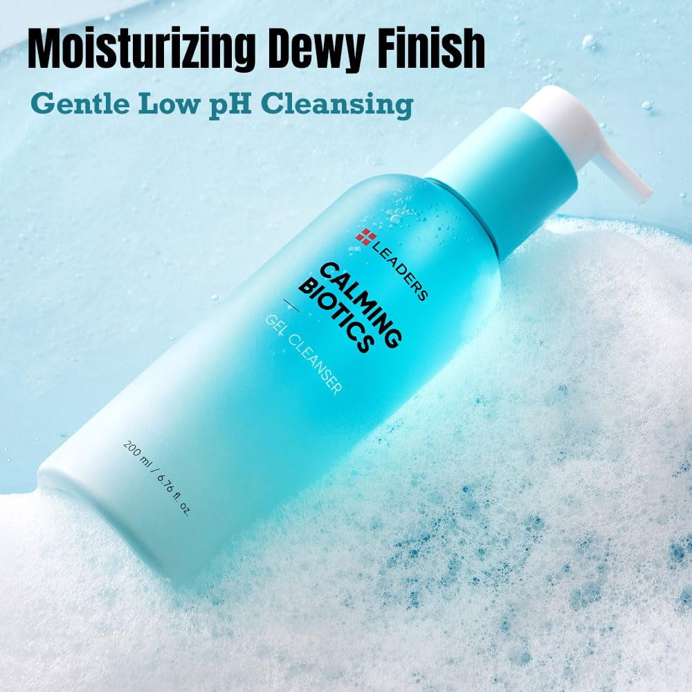 LEADERS Cosmetics Calming Biotics Gel Cleanser - 200ml, 6.76 fl oz Gentle, Hydrating Face Wash for Sensitive Skin, Sulfate-Free, Balances Skin Microbiome