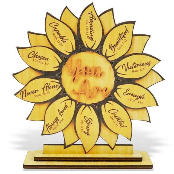 Wooden Sunflower Plaque Decor Wood Sunflower Desk Decor Home Tabletop Ornament for Desktop Bookshelf Classroom Present