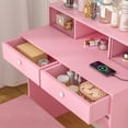 thumbnail image 4 of VECELO Vanity Set with Stool, Makeup Vanity Table with Mirror & Lights, Vanity Desk with Power Outlets & Storage Drawer, for Bedroom, Pink, 4 of 9
