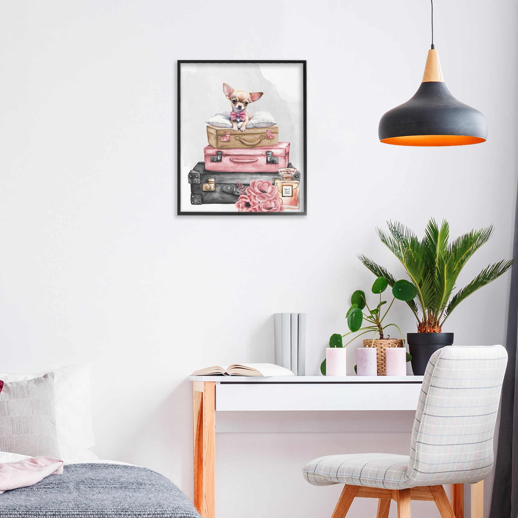 Stupell Industries Trendy Pup Travel Black Framed Giclee Art, design by Kim Allen