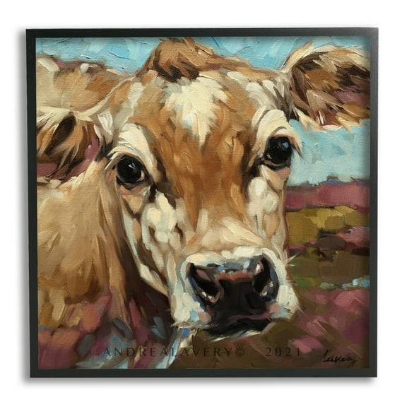 Stupell Rural Cow Painting Country Farm Animals & Insects Painting Black Framed Art Print Wall Art