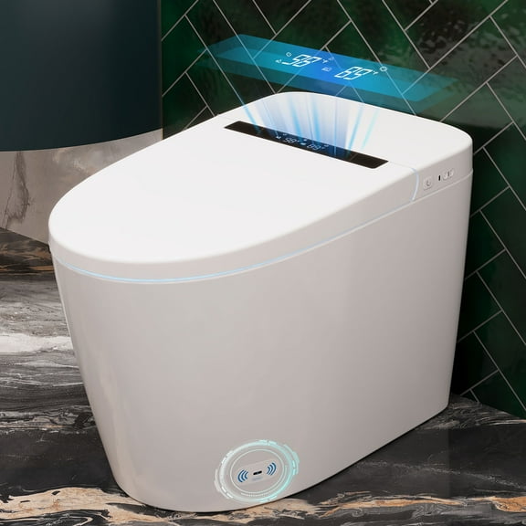 Tankless Elongated Smart Toilet Bidet 1.28 GPF in White with Auto Flush, Heated Seat, Warm Air Dryer, Digital Display