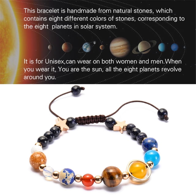 Pulseras para mujer, regalos para mujer, pulsera de cuentas de ocho planetas para hombre y mujer, pulsera de chakras de yoga con universo de piedra natural, estilo playero.