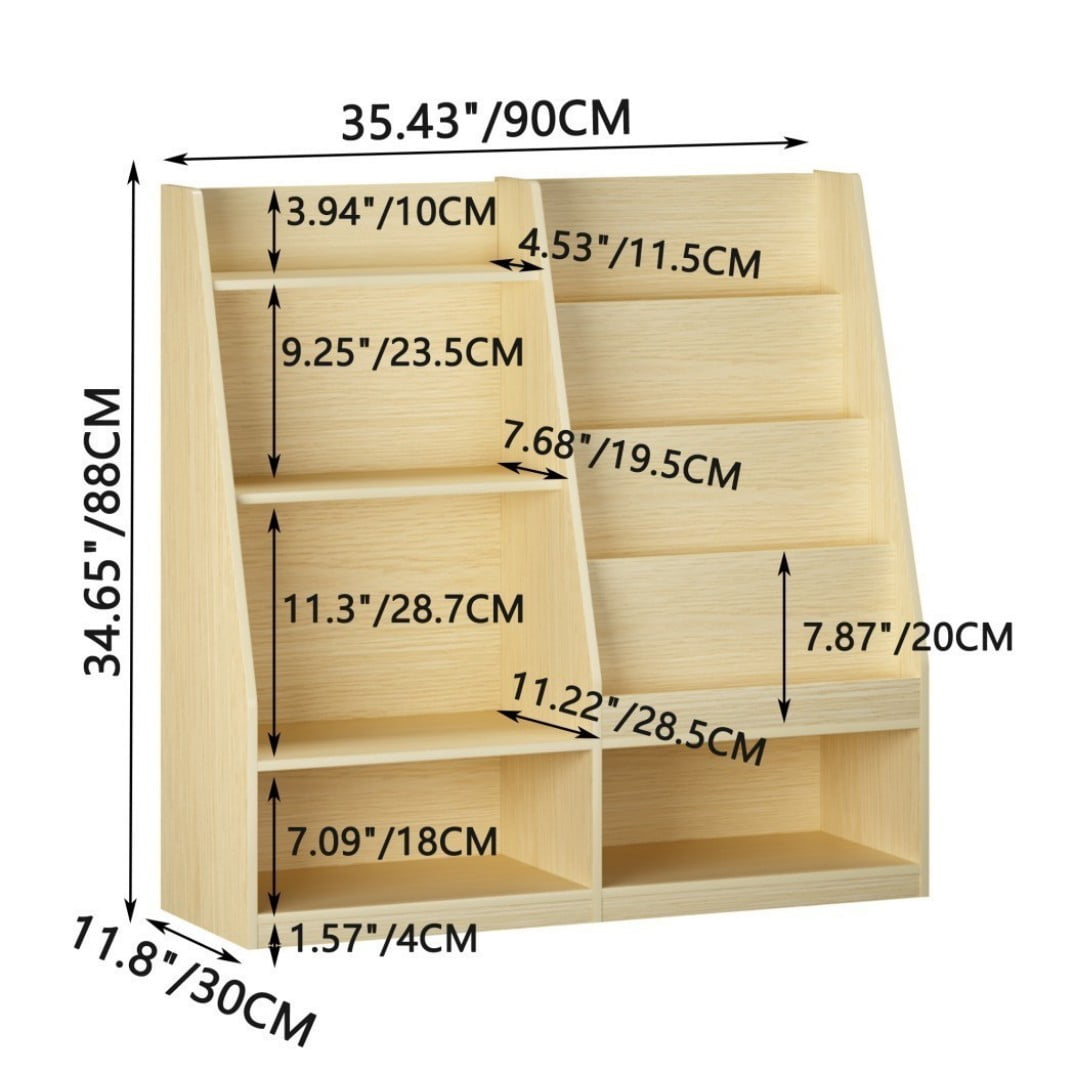 4-Tier Kids Bookshelf and Toy Storage Organizer, Wooden Children's Bookcase with 2 Shelves & Toy Bin, Book Display Stand for Kids Room, Playroom & Nursery, White