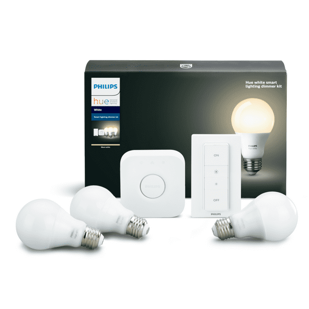 Philips Hue White A19 Smart Lighting Bundle with 3 A19 Bulbs, a
