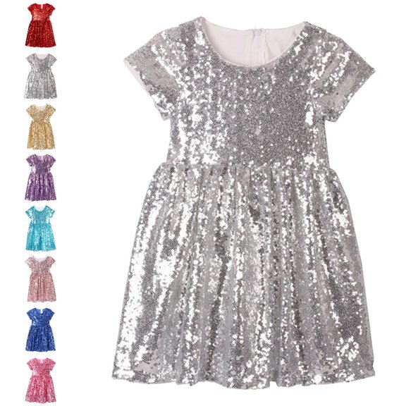 Bmisegm Girls Dresses Holiday Short Sleeve Round Neck Dress A Line Casual Party Outfit Dress for Girls 8Y