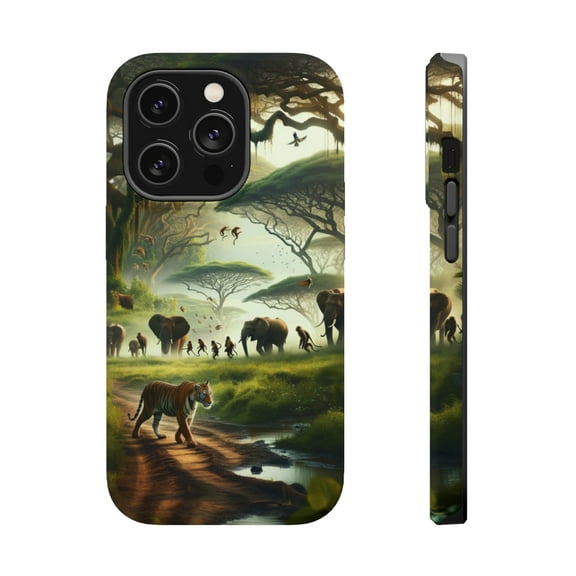 DistinctInk Tough Case for Apple iPhone 14 PRO (6.1" Screen), Compatible with MagSafe Charging - "Bengal Tiger Reigns Supreme in Vibrant South Asian Jungle"