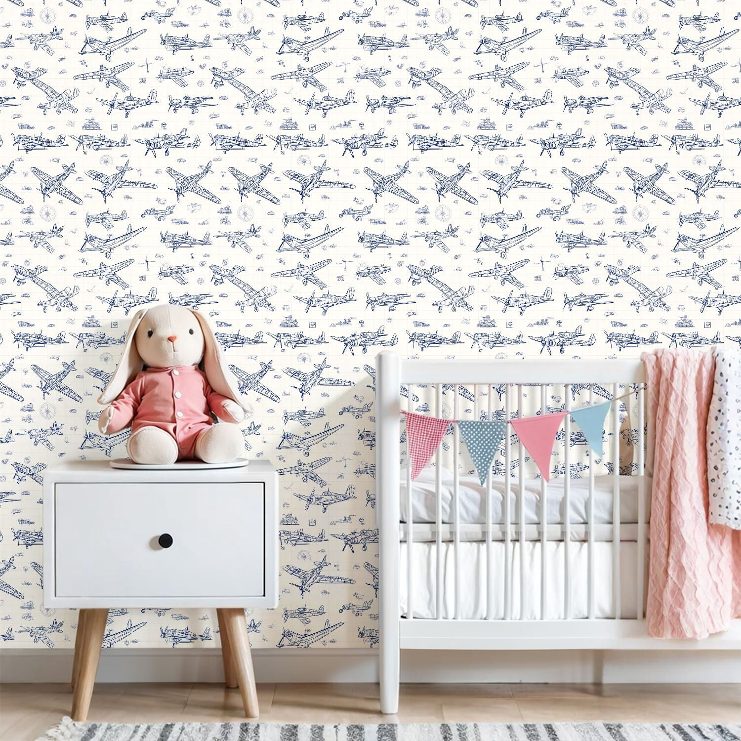 Peel and Stick Wallpaper Vintage Blueprint Airplanes Technical Wall Mural 23.6in x 9.8ft Self Adhesive Removable Wall Paper Renter Friendly Wallpaper for Nursery Bedroom Cabinets
