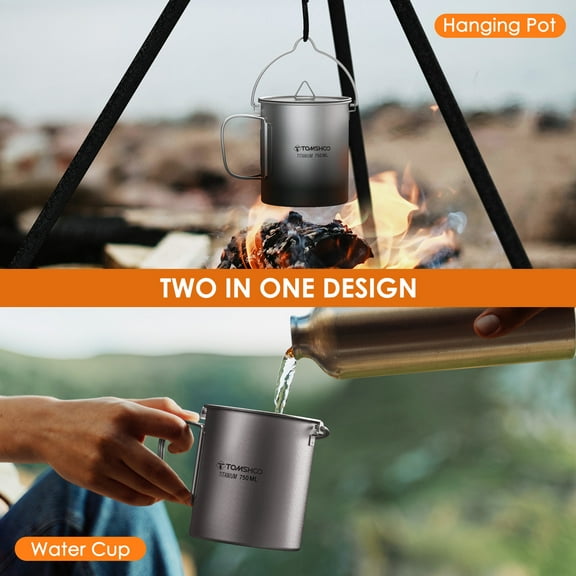 Pot TOMSHOO  750ml Titanium Pot Portable Titanium Water Mug Cup With Lid And Foldable Handle Outdoor Camping Cooking Picnic