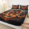 thumbnail image 4 of Manfei Halloween Skull Queen Sheets 4 Pieces, Gothic Castle Floral Crow Queen Sheet Sets, Black Orange Red,1 Fitted Sheet, 1 Flat Sheet and 2 Pillowcases, 4 of 5