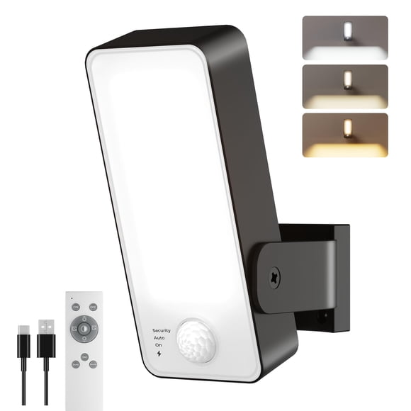 10000 mAh Lampara de Pared Exterior Recargable con Control Remoto, Luz LED con Sensor de Movimiento 3 Modos y 3 CCT, Luces Exterior Inalámbrica Impermeable Para Casas, Cercas y Patios