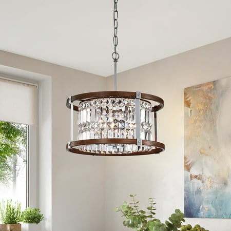 

Warehouse Of Tiffany Azari Imitation Woodgrain/chrome Wood/metal/crystal 3-light 16-inch Chandelier