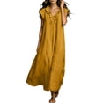 thumbnail image 4 of HADST Sleeveless V-neck Ruffle Maxi Dress with Loose Ruffle Cap Sleeves and Side-Seam Pockets, 4 of 8