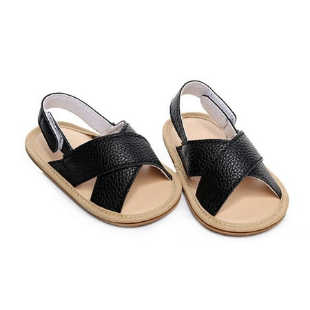 

kpoplk Baby Dress Shoes Boys Girls Open Toe Solid Shoes First Walkers Shoes Summer Toddler Flat Baby Sandals Girl(Black)