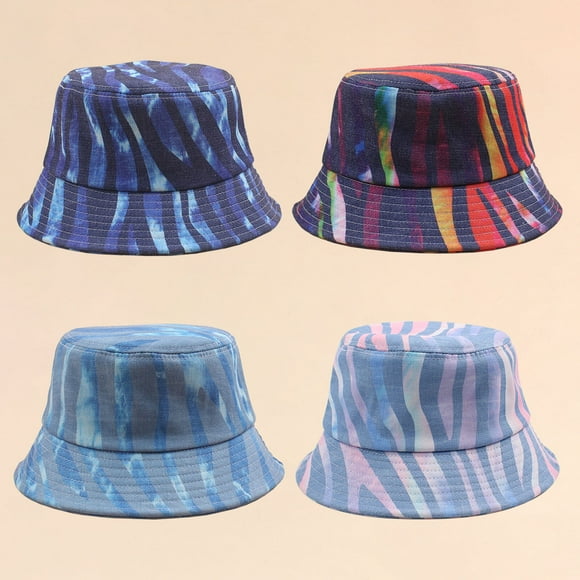 Graflsoa Adjustable Striped Cotton Bucket Hat for Men & Women - Light Blue, Casual Sun Protection, Unisex Design, Flat Crown, Comfortable Fit