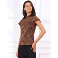 thumbnail image 3 of DARING DIVA Women's Lace Floral Short Sleeve Sheer Blouse L Brown, 3 of 6