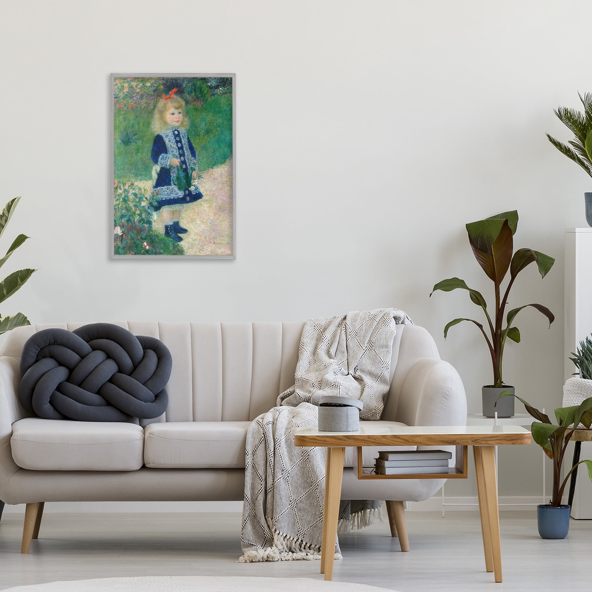 Stupell Industries Girl With Watering Can Gray Framed Giclee Art, design by Tina LeCour