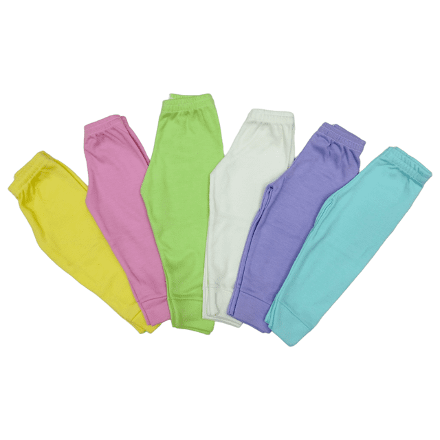 Paquete con 6 Pantalones Suaves para Bebé Niña combinación de colores pastel, Baby Planet México, Talla 6 a 9 Meses, 100% Algodón