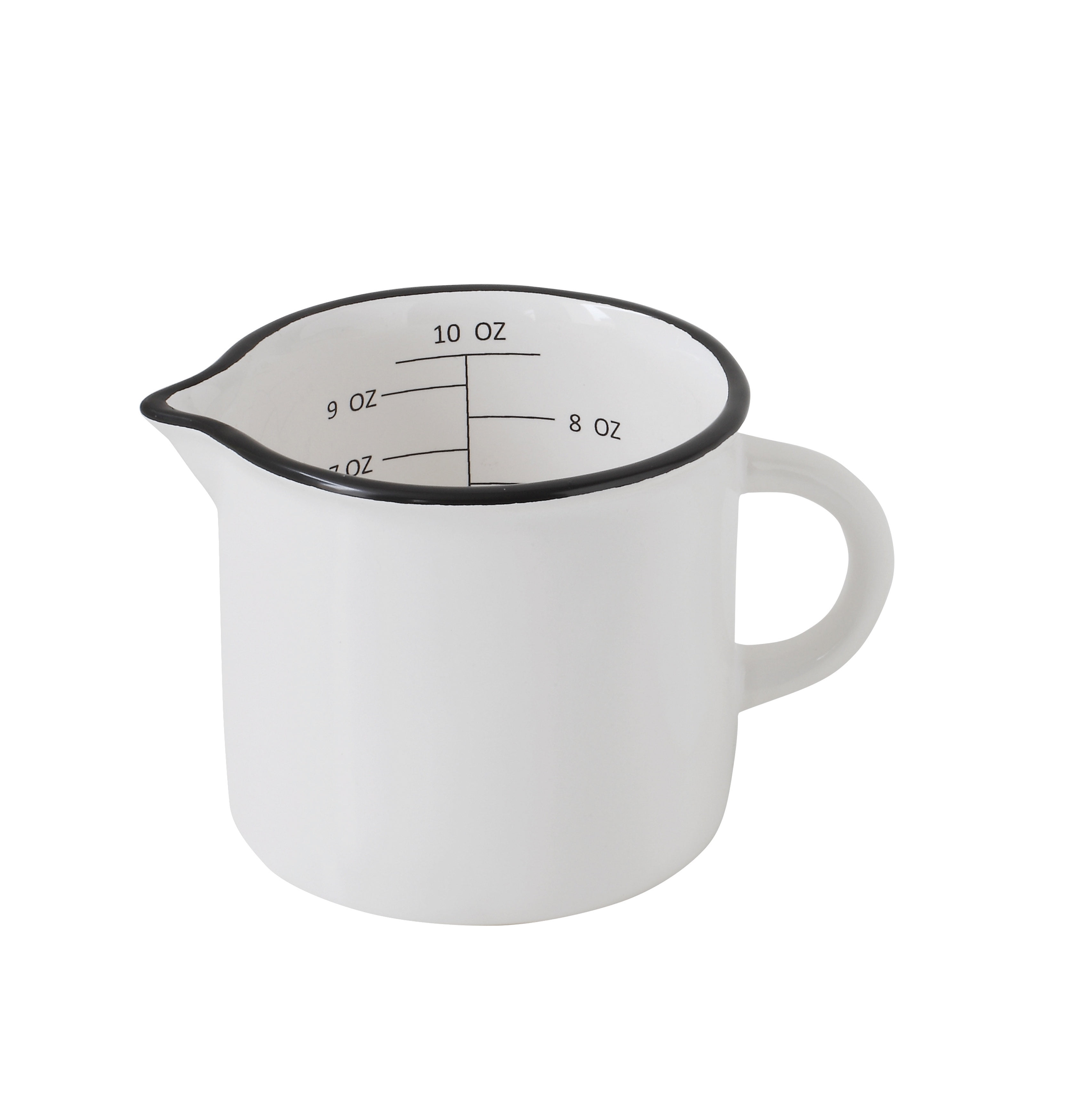 Creative CoOp Small White Stoneware Measuring Cup with Black Rim