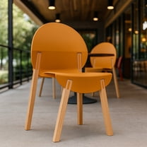 4-PackTropical Orange Chairs – Red Oak Wood Legs & PP Seat, Indoor Dining & Living Room Furniture Set