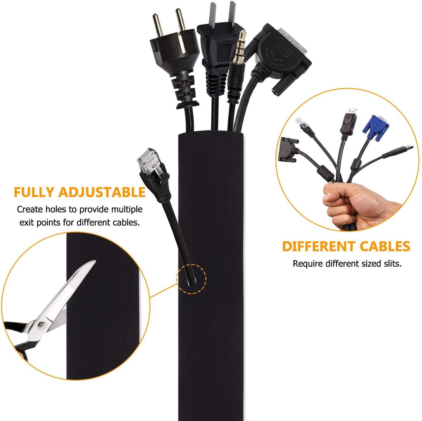 Skycase Cable Sleeves,[4 Pack] Flexible Cable Management  Sleeves,[Waterproof][Buckles Design] 19.5 inch Wire Cover Cord Organizer  System with Zipper for TV,Computer,Office,Home Entertainment,Black 