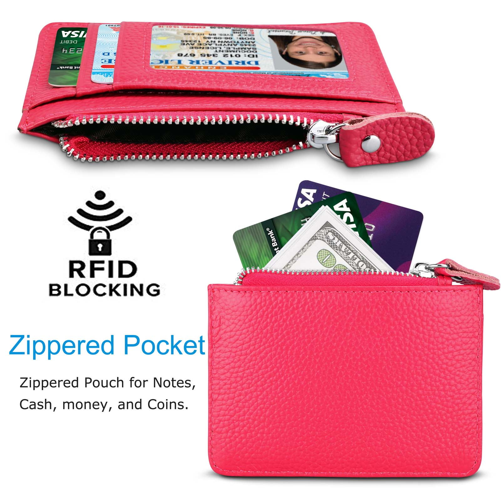 Terdinero Keychain Wallet Leather Zip Credit Card Holder with ID Window  RFID Blocking