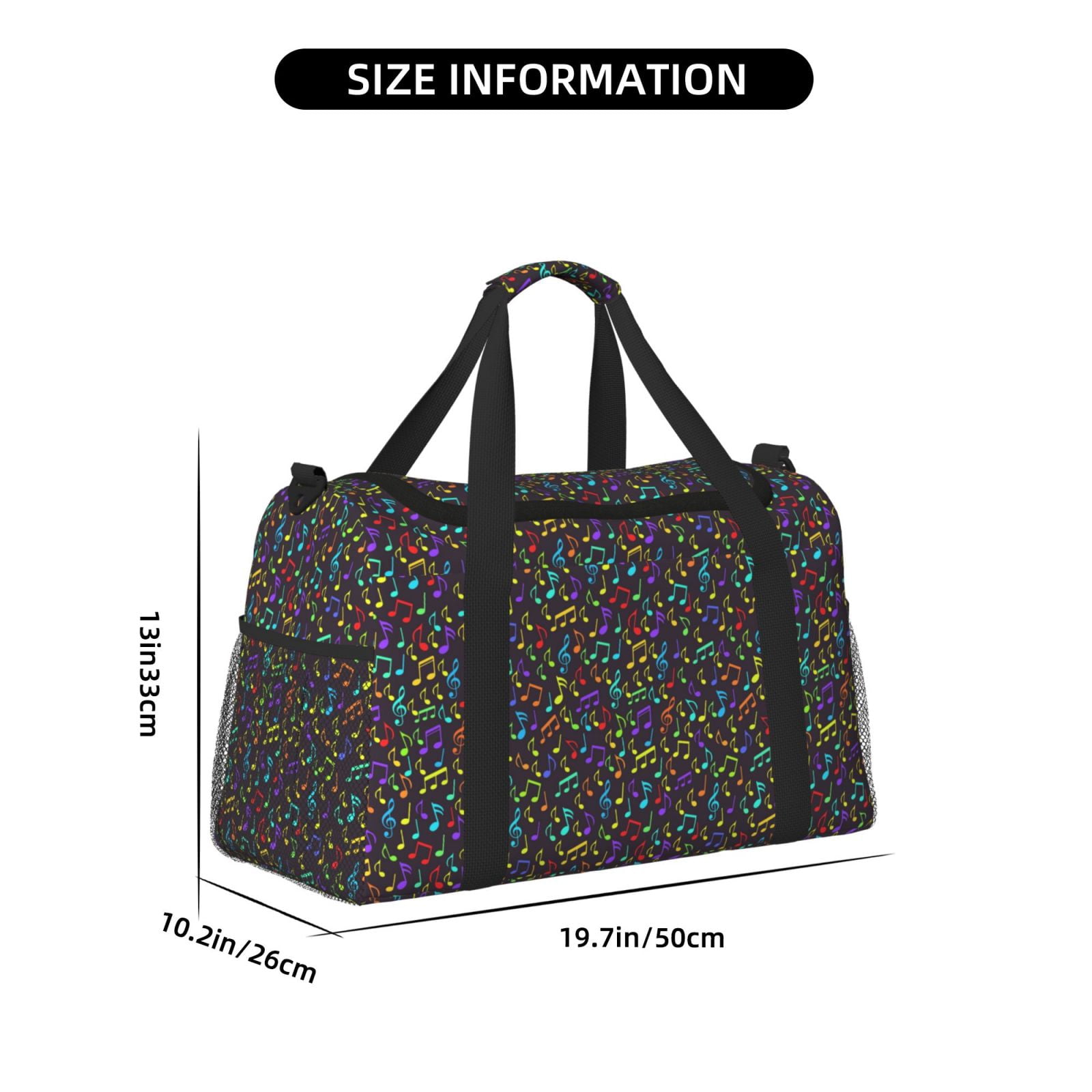 Fuzoiu Musical Notes Print Travel Duffle Bag,Carry On Tote Bags,Duffel Bag,Sport Gym Bag, Hospital Bag for Labor and Delivery, Overnight Bag,Luggage Bag