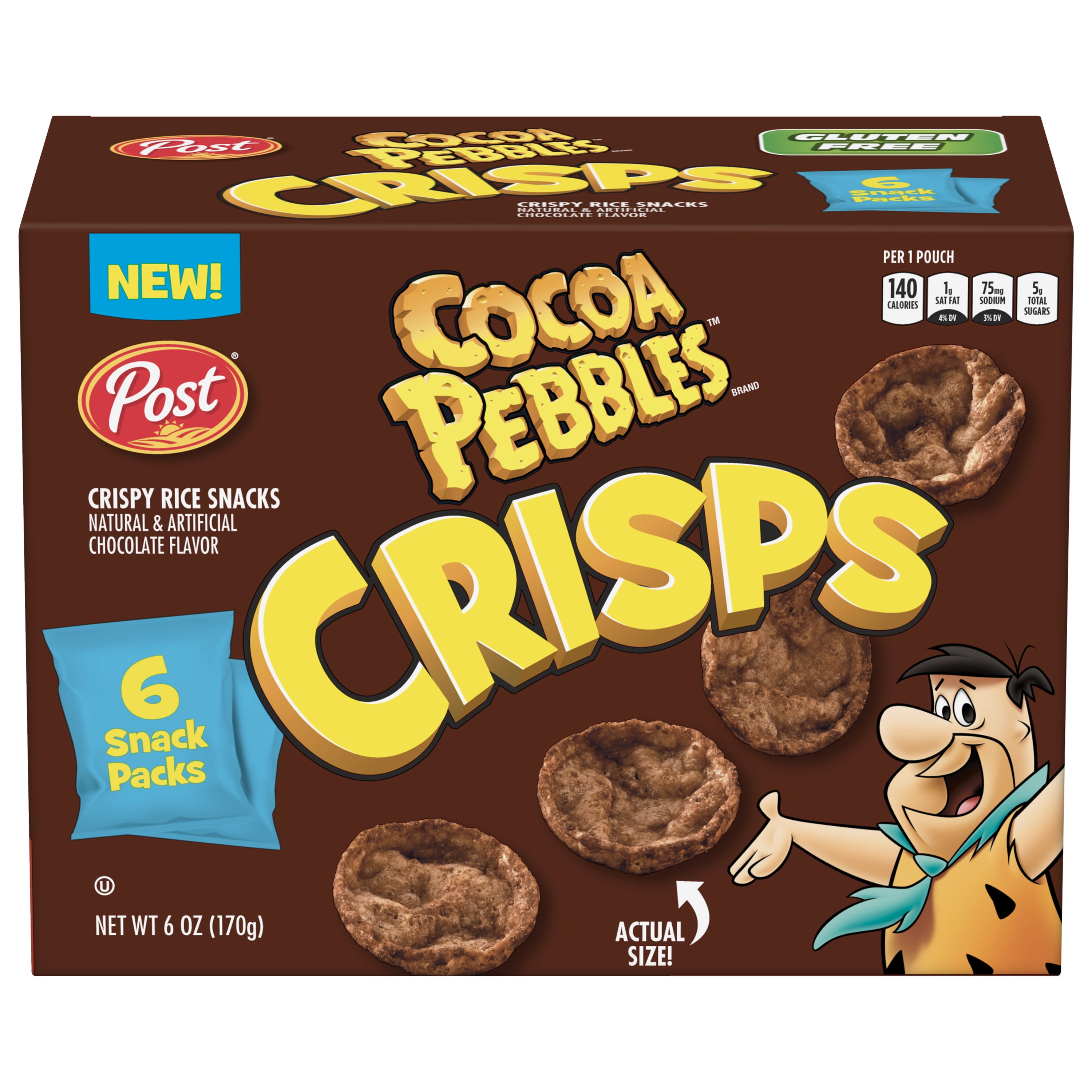 New Post Cocoa PEBBLES Crisps, Portable Cereal Snack for Kids and