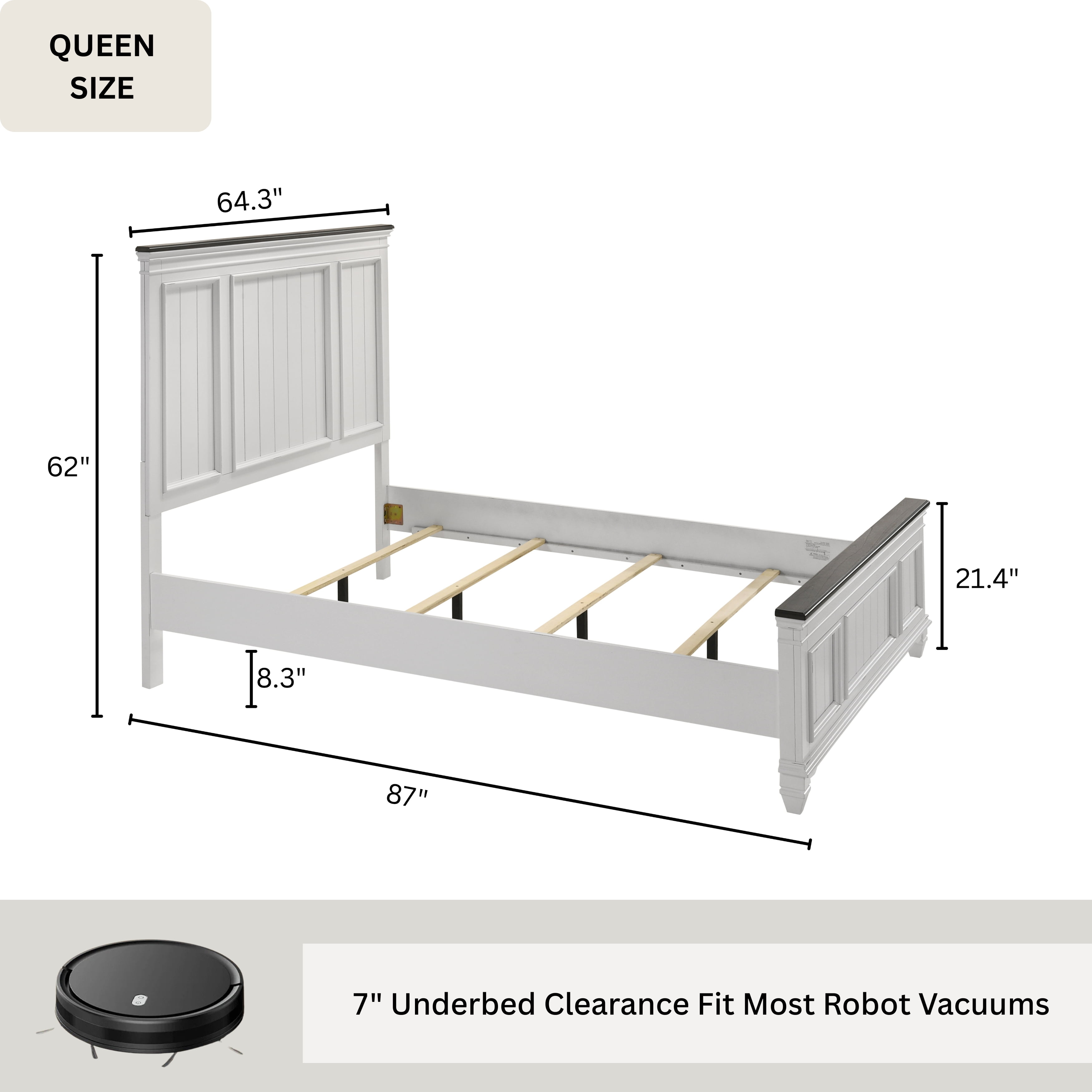 Roundhill Furniture Clelane Shiplap Wood Panel Bed, Queen, Weathered White and Gray