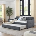 thumbnail image 4 of Twin Size Upholstered Daybed with Erectable Trundle and USB Charging, Dark Gray Linen, Mid-Century Design, 4 of 9