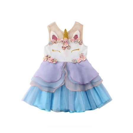 

Toddler Baby Girls Sweet Unicorn Sleeveless Dress Lace Tulle Princess Dress for Birthday Wedding