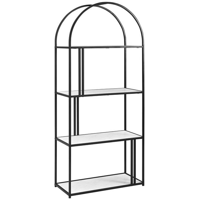 Contemporary Metal Arch Asymmetrical Faux Marble Bookcase in White Faux Marble