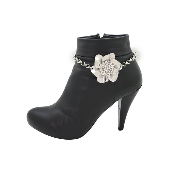 Women Silver Metal Boot Chain Western Shoe Bracelet Anklet Flower Charm