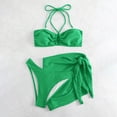 thumbnail image 3 of Hvot&aat Women's Comfortable And Fashionable Split 3 Piece Swimsuit Set Solid Color Knitted Tie Side Swimwear with Cover Up, 3 of 5
