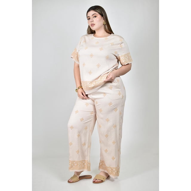 Conjunto de 2 pzas bordado Roman Fashion /Talllas Extras, 6066 (Beige) beige 40
