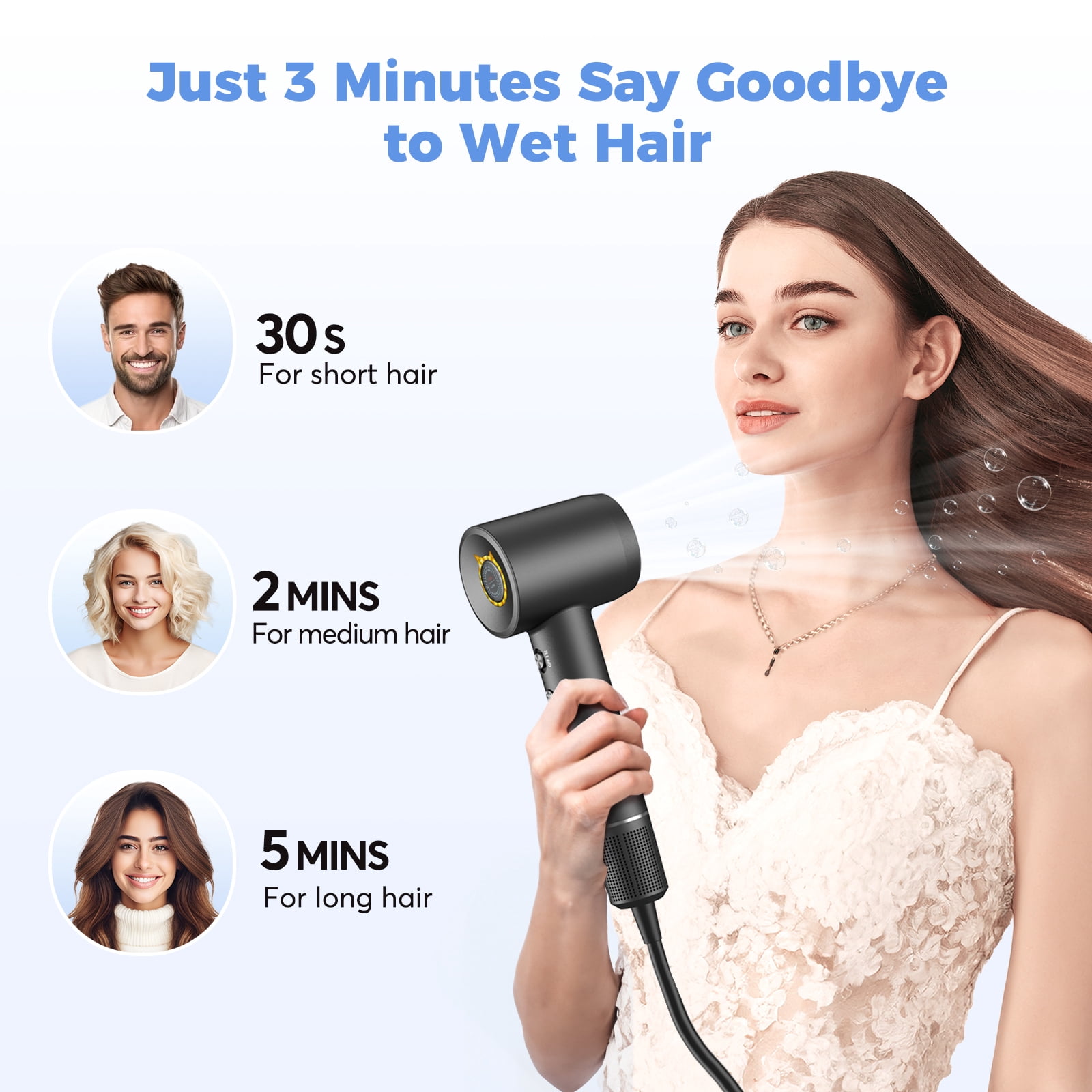 High Speed Hair Dryer-Bopcal Blow Dryer with 4 Temps & 2 Speeds,200 Million Negative Ions Hair Dryer for Home, Travel and Gift Choice(Black)