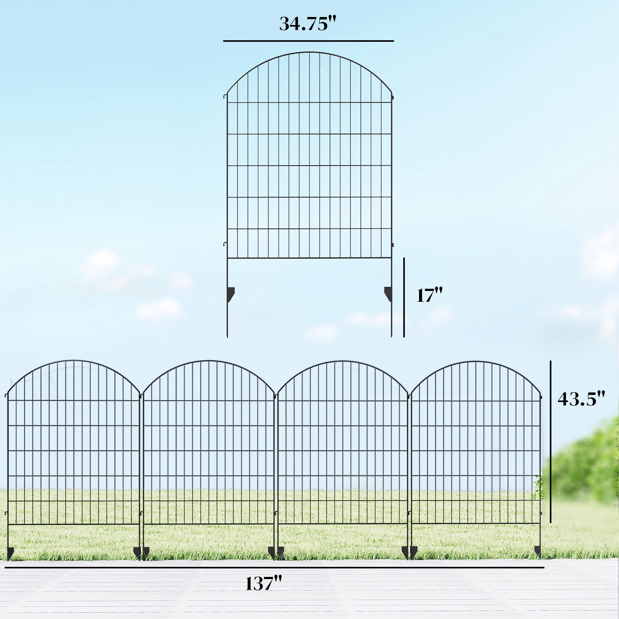 Outsunny Garden Fence, 4 Pack Metal Fence Panels, 11.4' Decorative Yard Border Edging, Landscape, 43" H, Grids