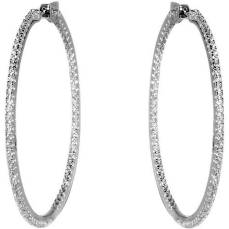 Pori Jewelers CZ 18kt White Gold-Plated Sterling Silver Medium Hoop Earrings