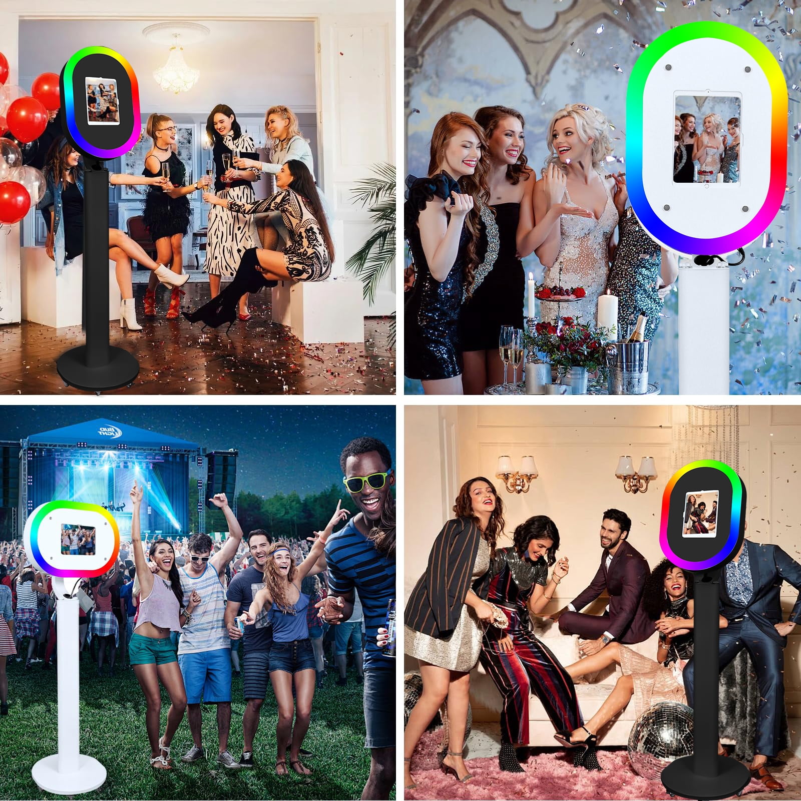 Portable iPad Photo Booth Stand with RGB Ring Light - Compatible with 10.2" to 13" iPad Pro/Air, Party Selfie Station for Weddings & Corporate Events (White/Flight Case)​