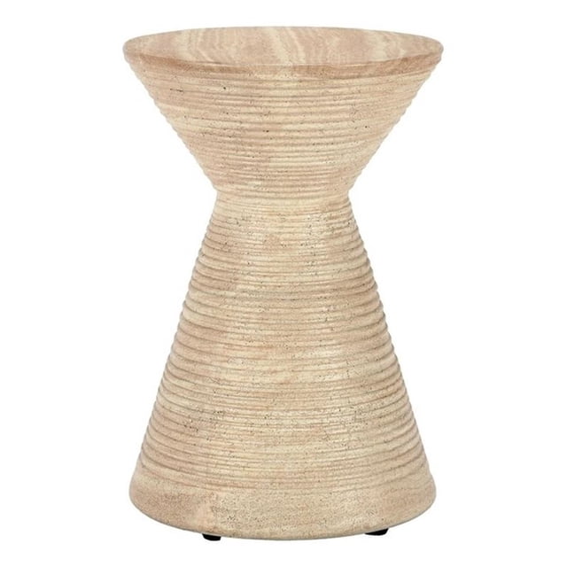 Pemberly Row Concrete Stone Ceramic Outdoor Accent Table in Beige